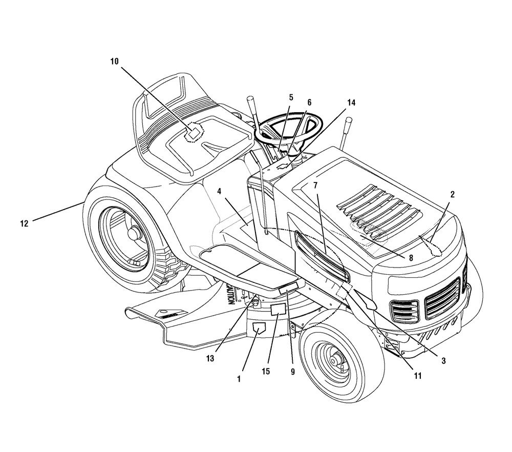 Decals Diagram and Parts List for 405627X51A 2007 Briggs and Stratton Lawn Tractor
